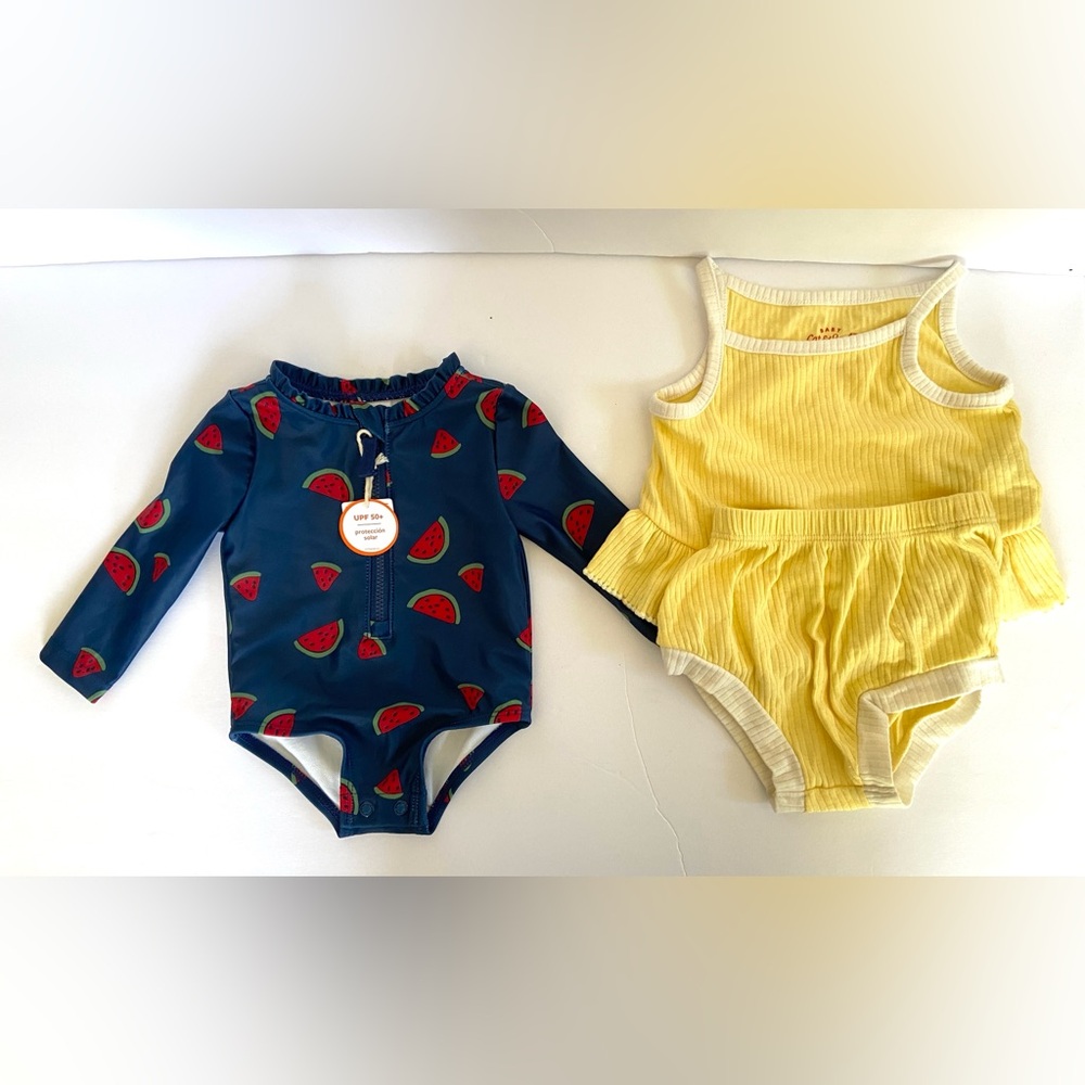 NEW Lot of 2 Infant Girl swimsuit and 2 piece set| Carters | Cat & Jack |Size 3m